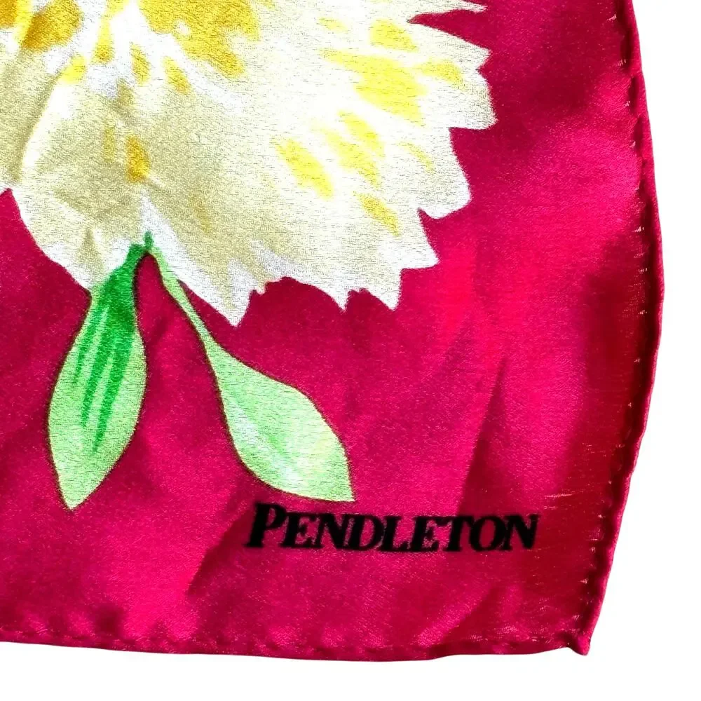 Vintage Pendleton silk scarf colorful floral square pink yellow watercolor motif